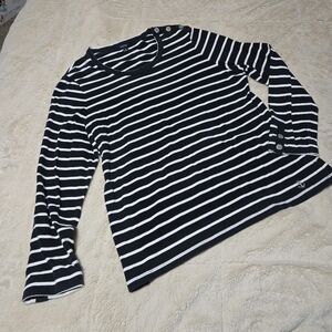 Nautica Women’s Long Sleeve Black Striped Blouse, XL